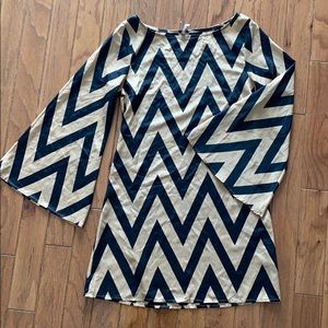 Black and Tan Chevron Bell Sleeve Dress